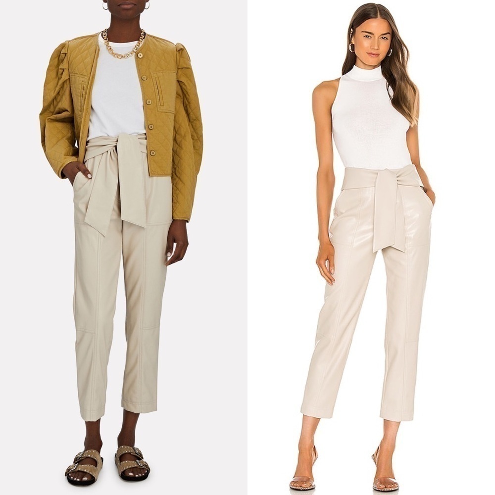 JONATHAN SIMKHAI Faux Leather High Rise Tie Waist Tailored Ankle Cropped Pants 4